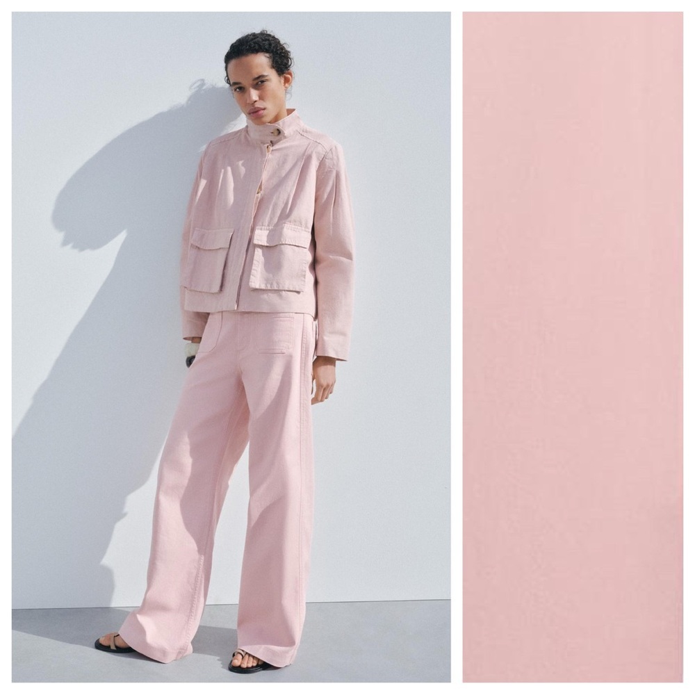 NWT. Zara ZW Collection Pink High-Waist Straight-Leg Full Length Jeans. Size 8.